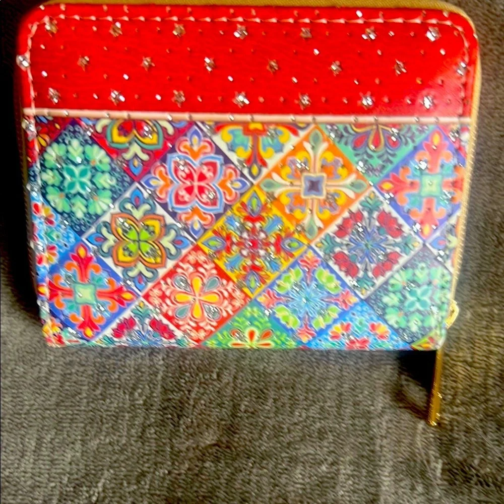 Vibrant Red and Blue‎ Quilted Wallet